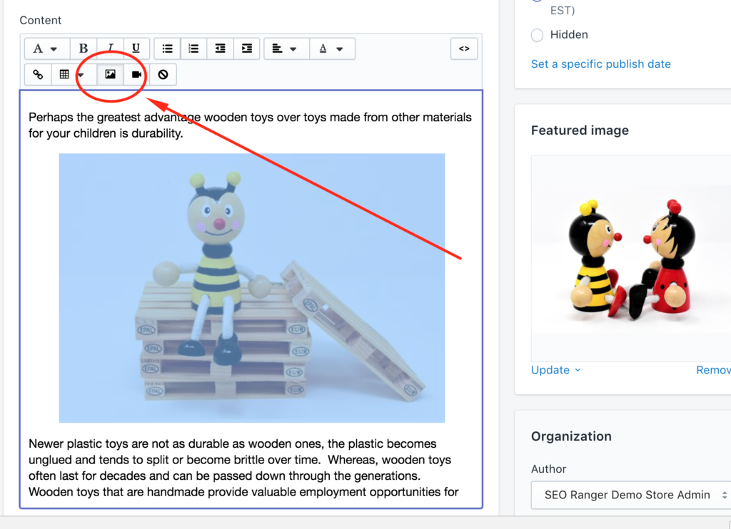 Shopify fix image alt text on blog posts image icon select