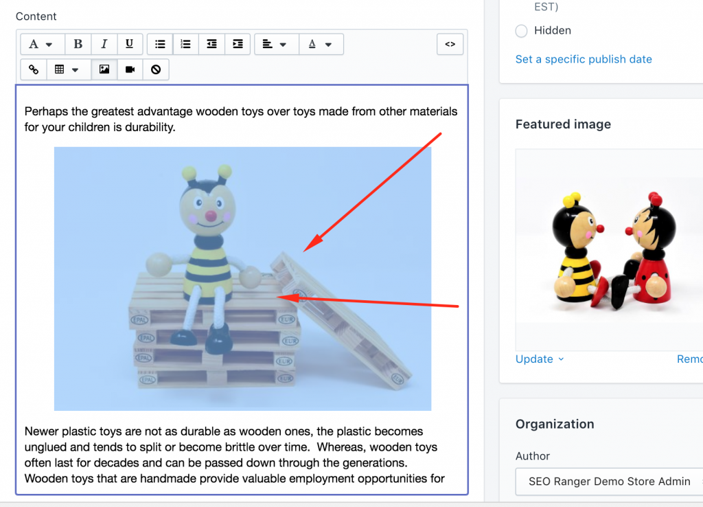 Shopify fix image alt text on blog posts selecting images