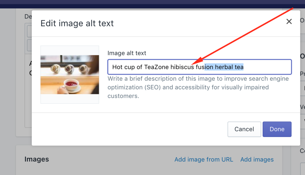 Shopify fix image alt text box write